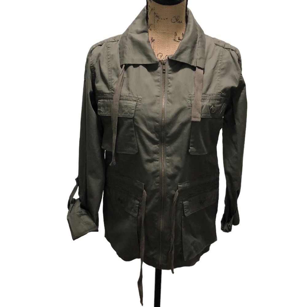 {Bar III} Olive Green Roll Tab Sleeve Utility Jacket